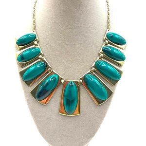 Elegant Gol-Tone& Marbled Teal & Black  Acrylic Statement Necklace